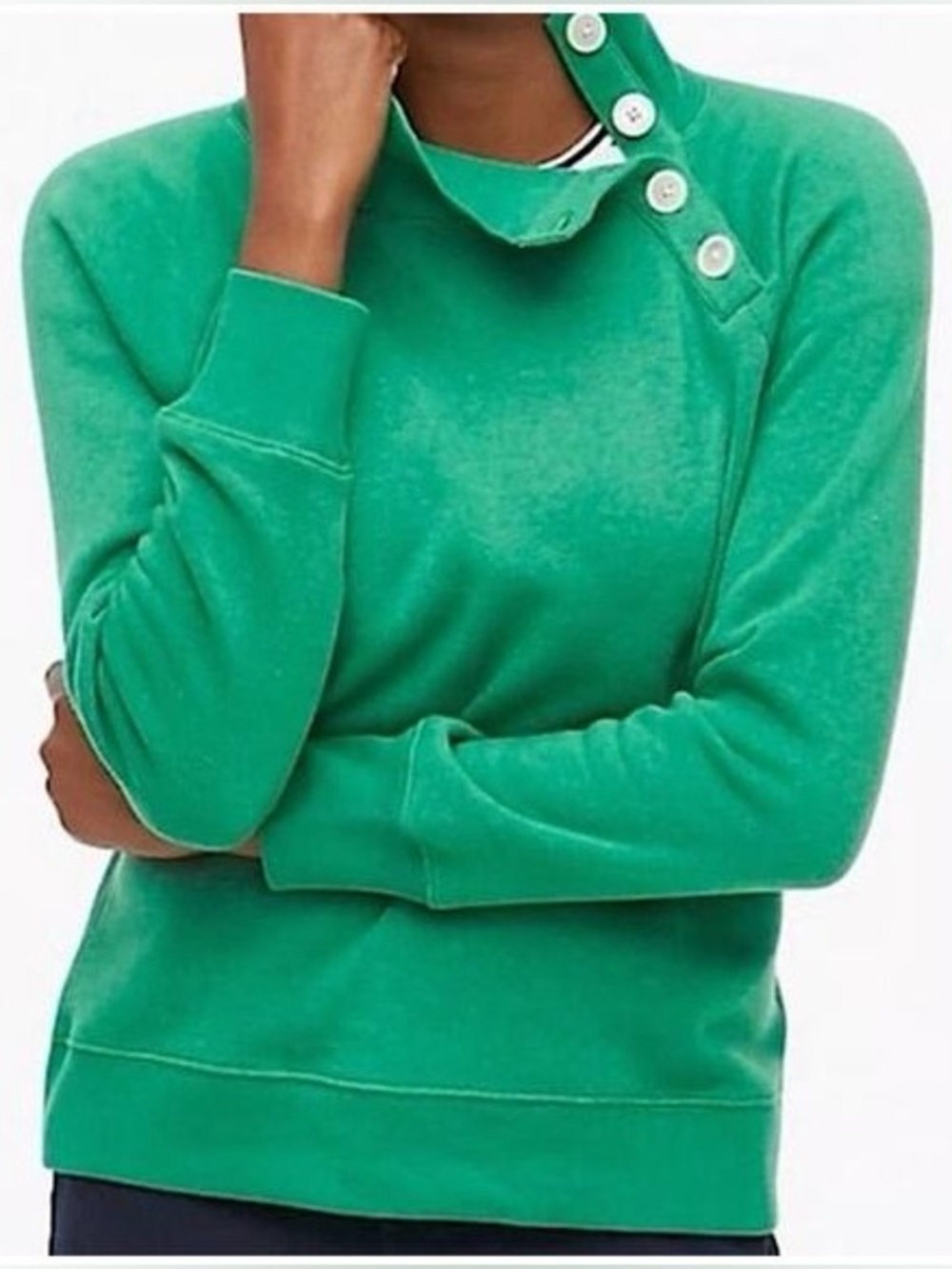J.Crew Fleece Wide Button-Collar Pullover Sweatshirt Emerald Green XL NWT
